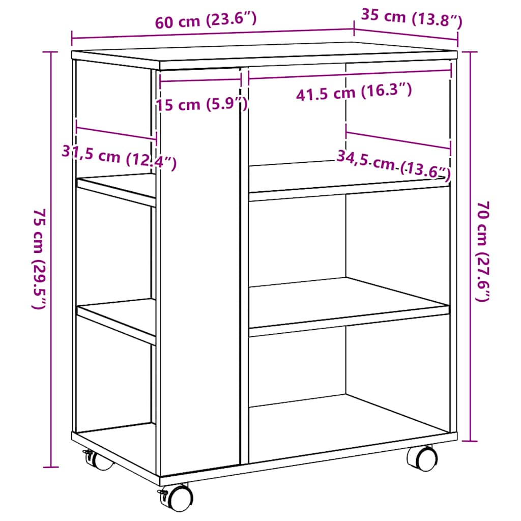 Rolling Cabinet Artisan Oak 60x35x75 cm Engineered Wood