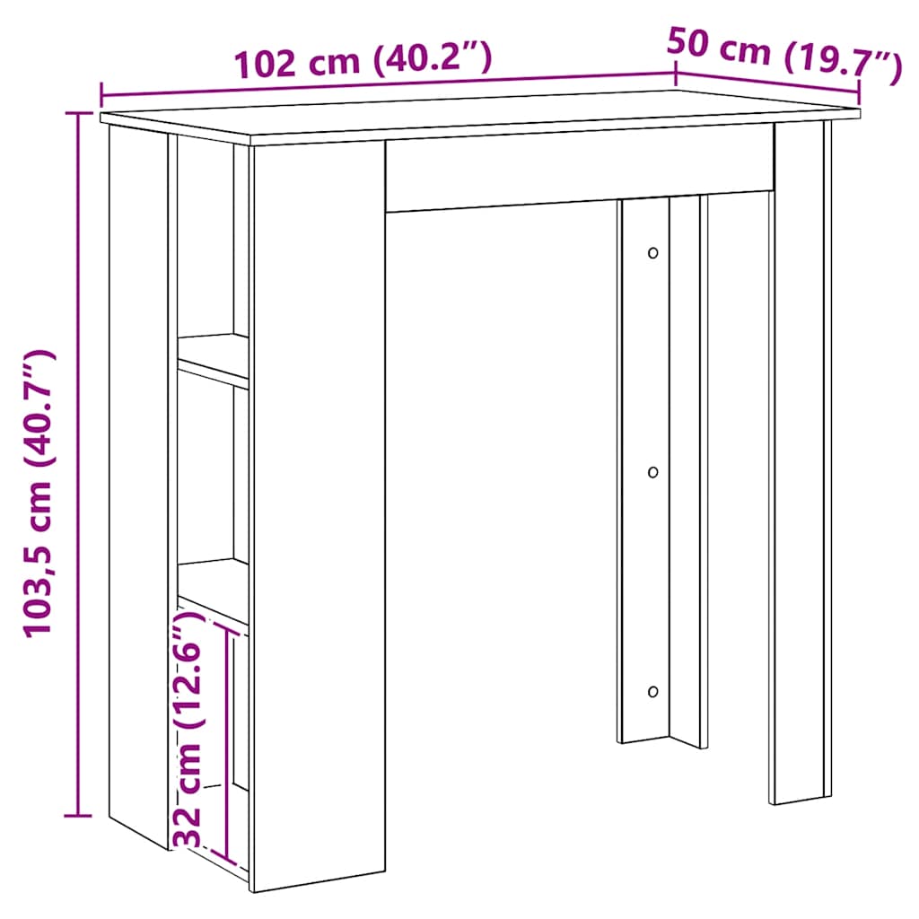 Bar Table with Shelf Artisan Oak 102x50x103.5 cm Engineered Wood