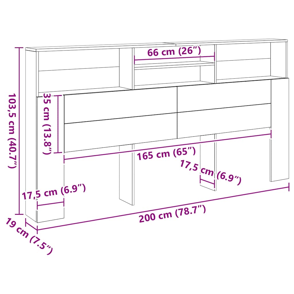Headboard Cabinet Artisian Oak 200x19x103.5 cm Engineered Wood