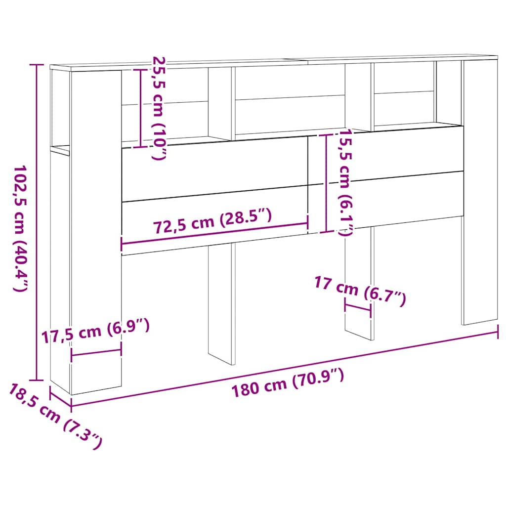 Headboard Cabinet Artisian Oak 180x18.5x102.5 cm Engineered Wood