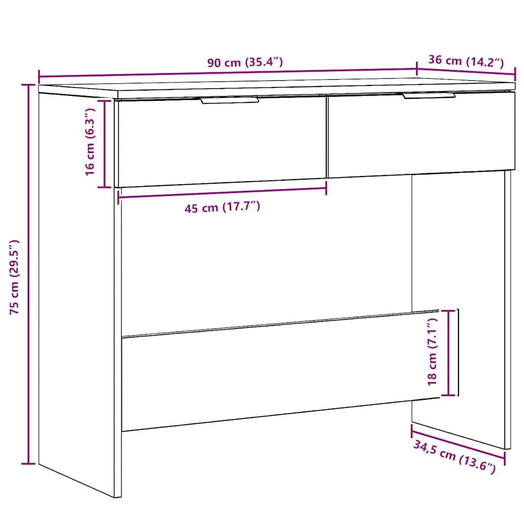 Console Table Artisan Oak 90x36x75 cm Engineered Wood