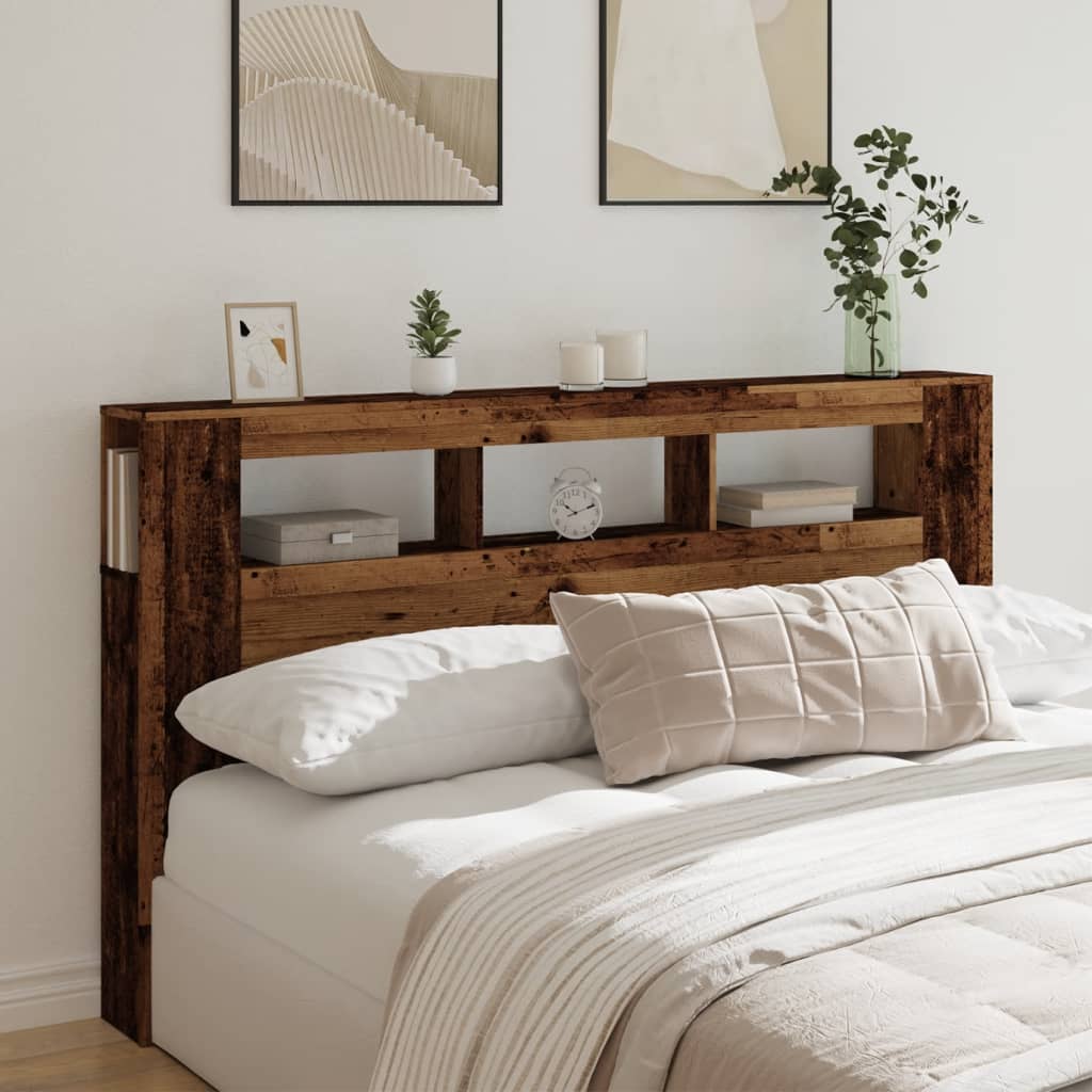 LED Headboard Old Wood 180x18.5x103.5 cm Engineered Wood