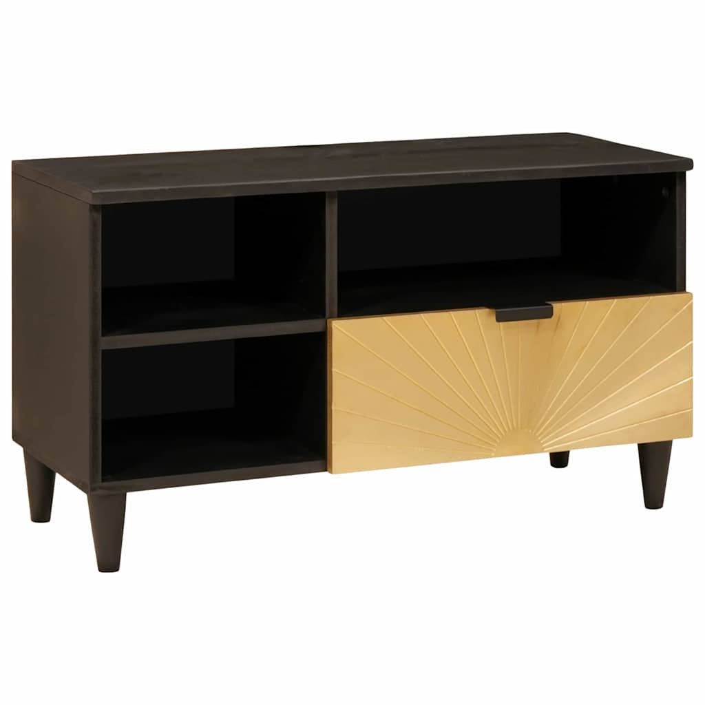 TV Cabinet Black and Gold 80 x 33 x 46 cm Solid mango wood