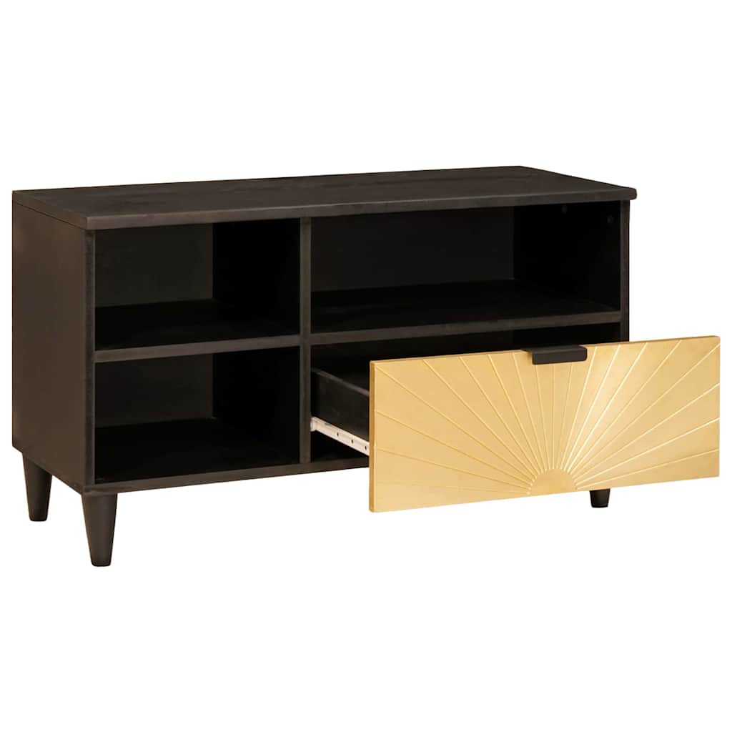 TV Cabinet Black and Gold 80 x 33 x 46 cm Solid mango wood