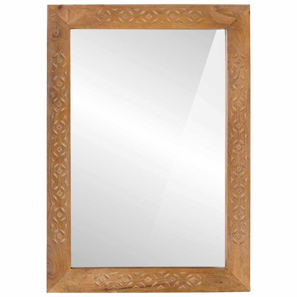 Mirror With Mirror Light Brown 57 X 70 X 3 Cm Solid Mango Wood