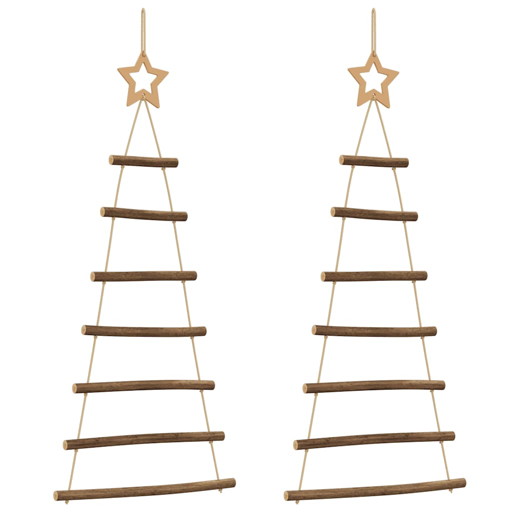 Hanging Christmas Trees with Top Stars 2 pcs 42x90 cm Natural Branch