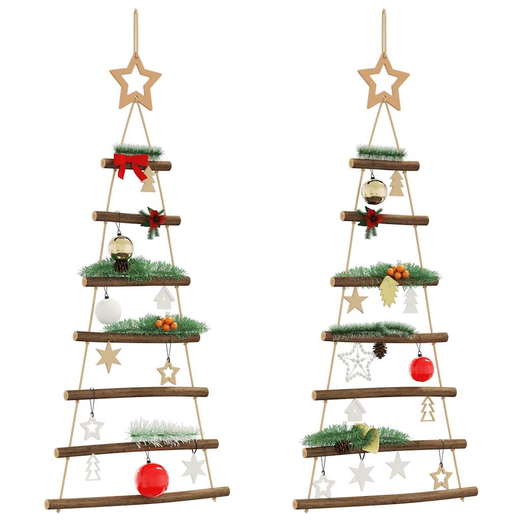 Hanging Christmas Trees with Top Stars 2 pcs 42x90 cm Natural Branch