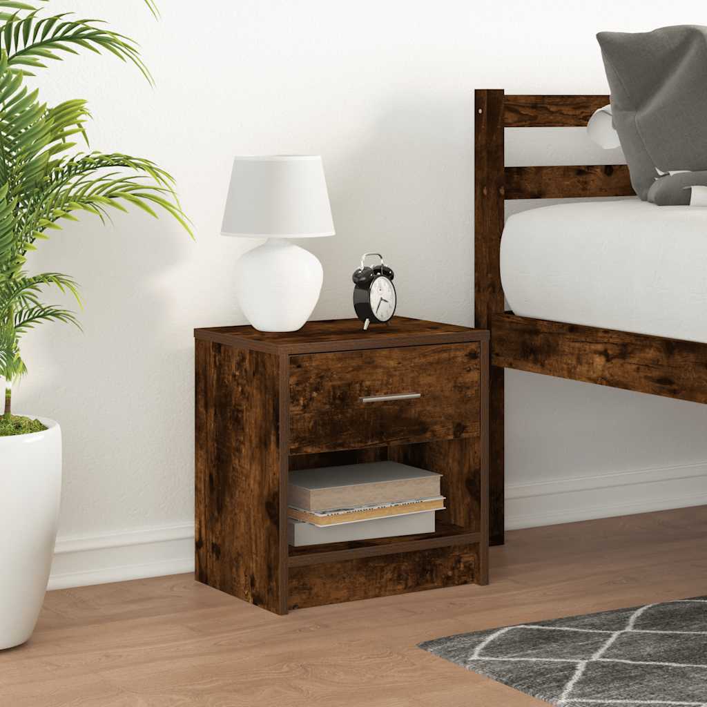 Bedside Cabinet with Drawer Smoked Oak 39x28x41 cm