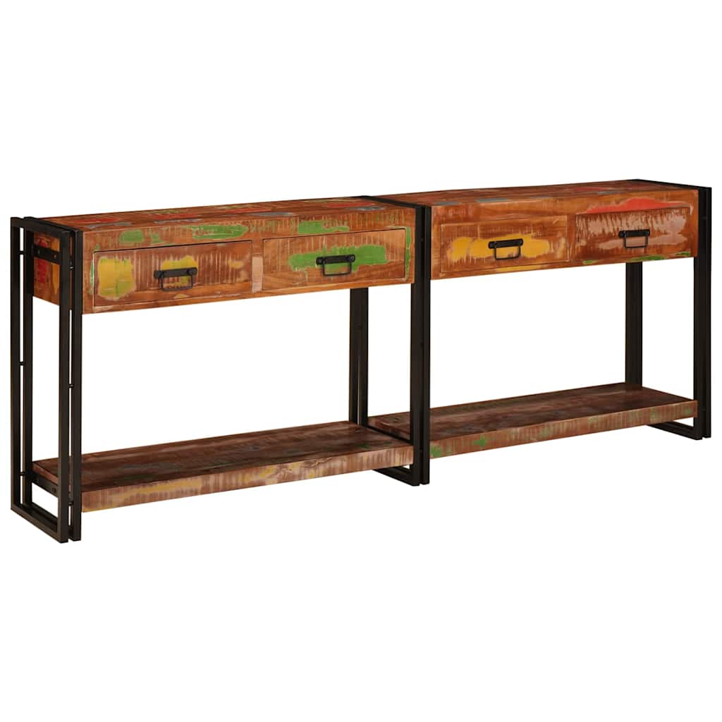 Console Tables with Drawer 2 pcs Multicolour Solid Reclaim wood