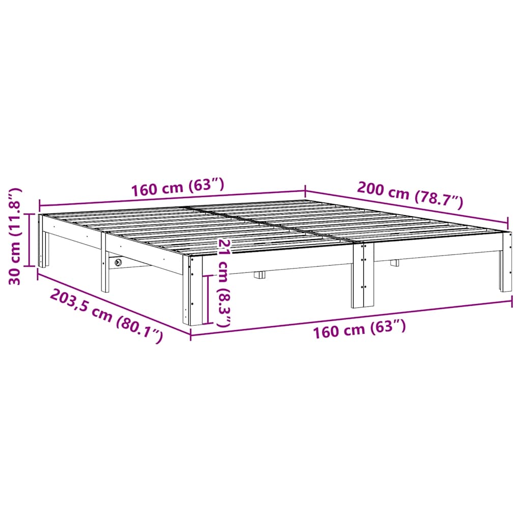 Bed Frame without Mattress 160x200 cm Solid Wood Pine