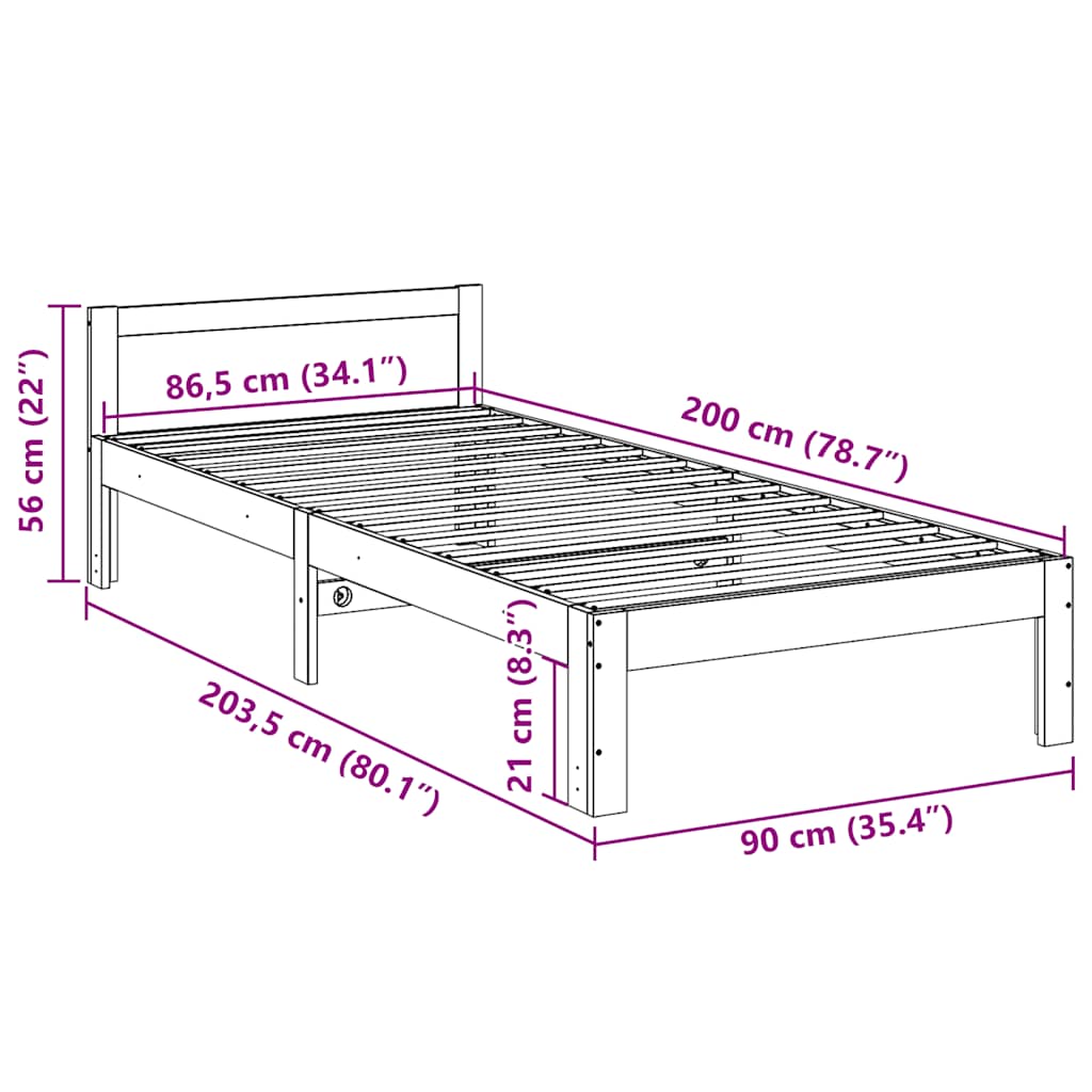 Bed Frame without Mattress 90x200 cm Solid Wood Pine