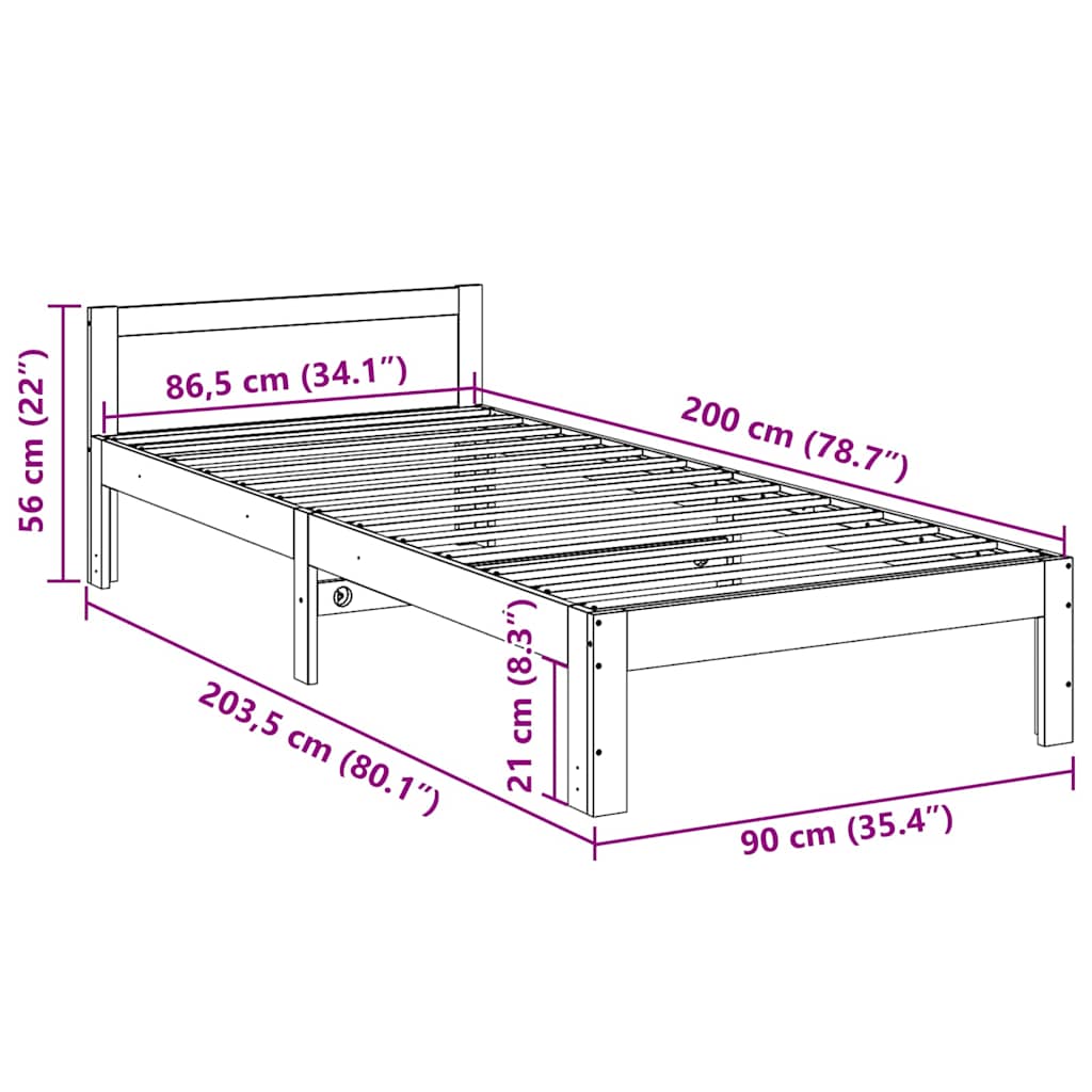Bed Frame without Mattress White 90x200 cm Solid Wood Pine
