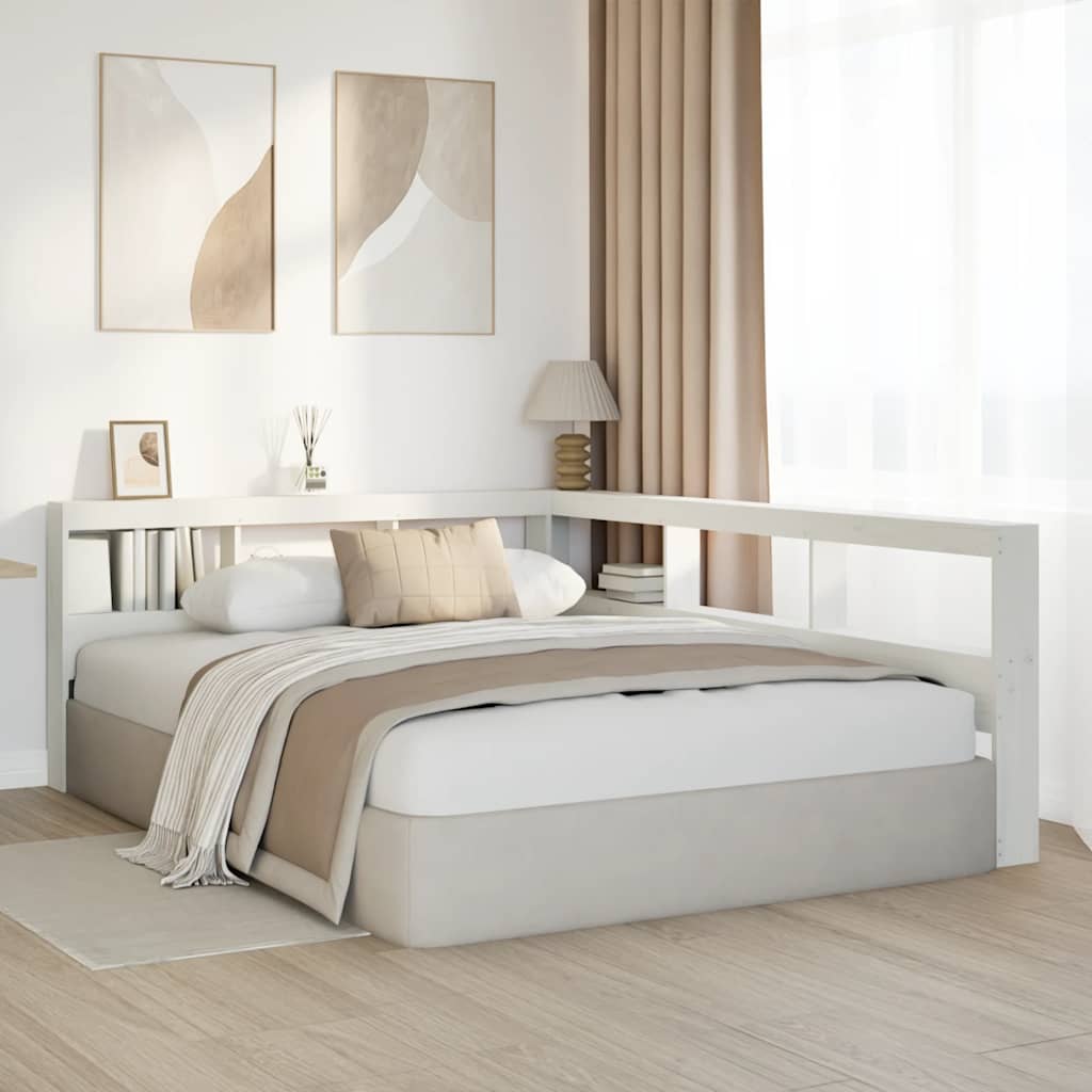 Bookcase Headboard L-Shaped White 135 cm Solid Wood Pine