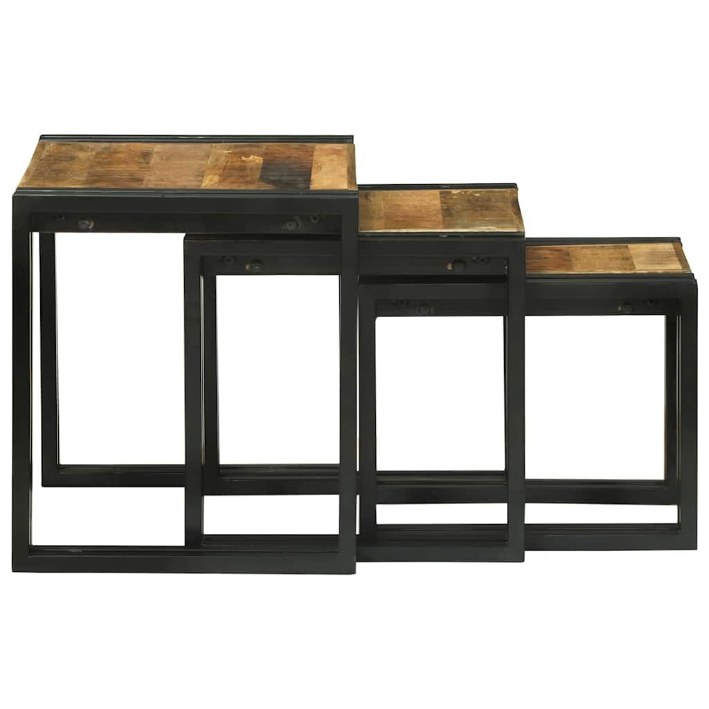 Nesting Table 3 pcs Brown and black Solid rough mango wood