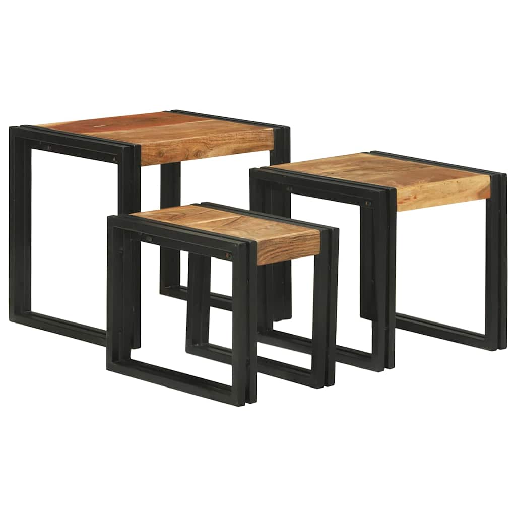 Nesting Table 3 pcs Solid acacia wood and a metal
