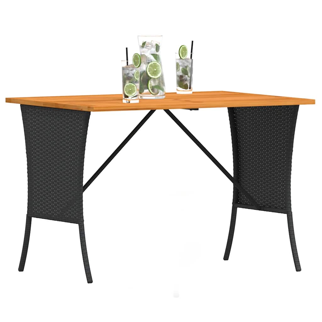 Garden Table with Acacia Wood Top Black 105x75x72 cm Poly Rattan