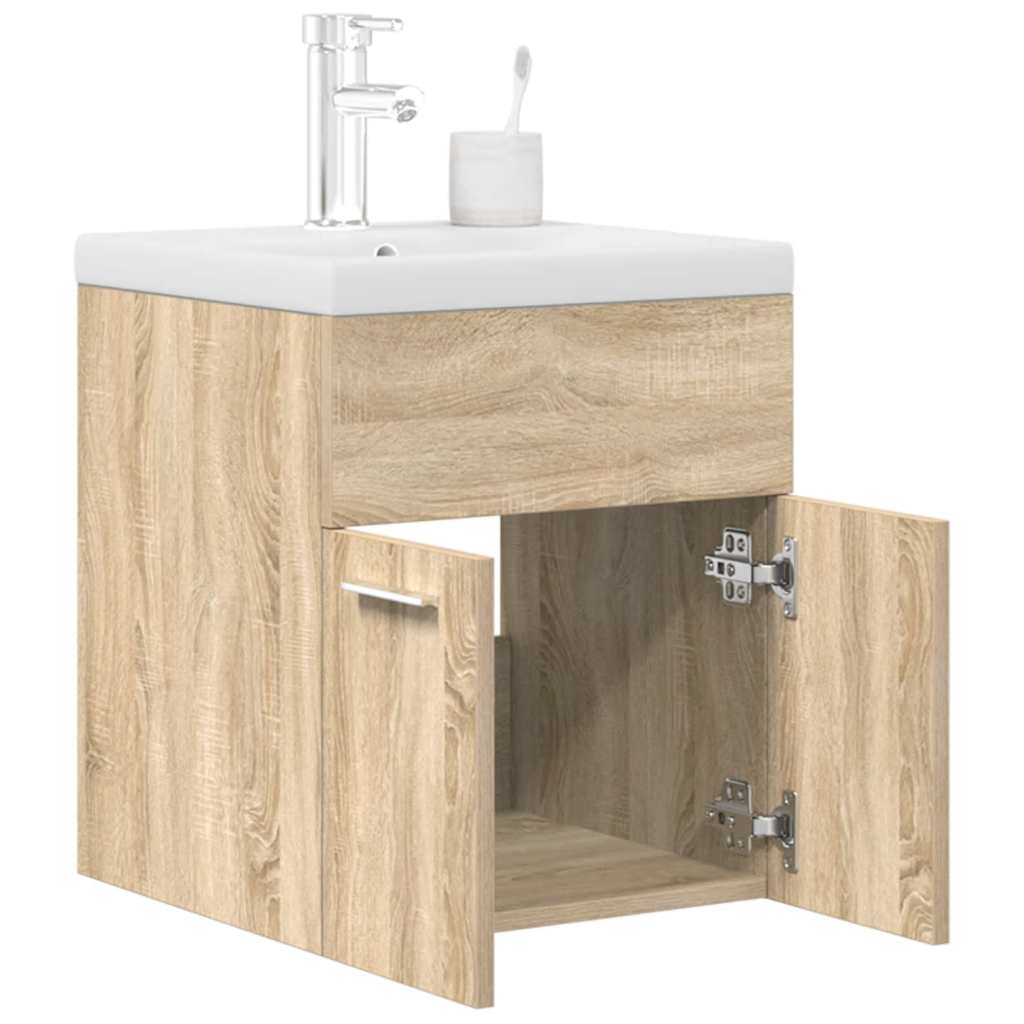 Bathroom Sink Cabinet with Built-in Basin and Faucet Sonoma Oak