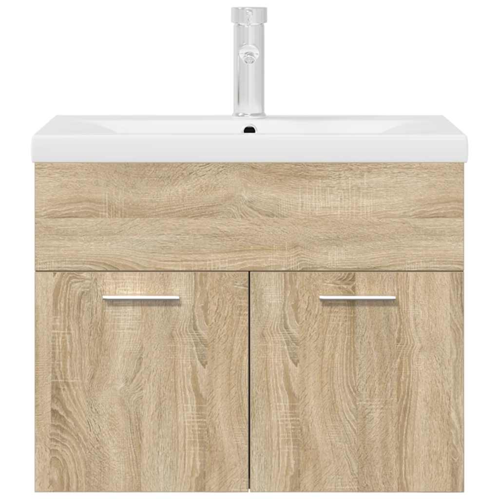 Bathroom Sink Cabinet with Built-in Basin and Faucet Sonoma Oak