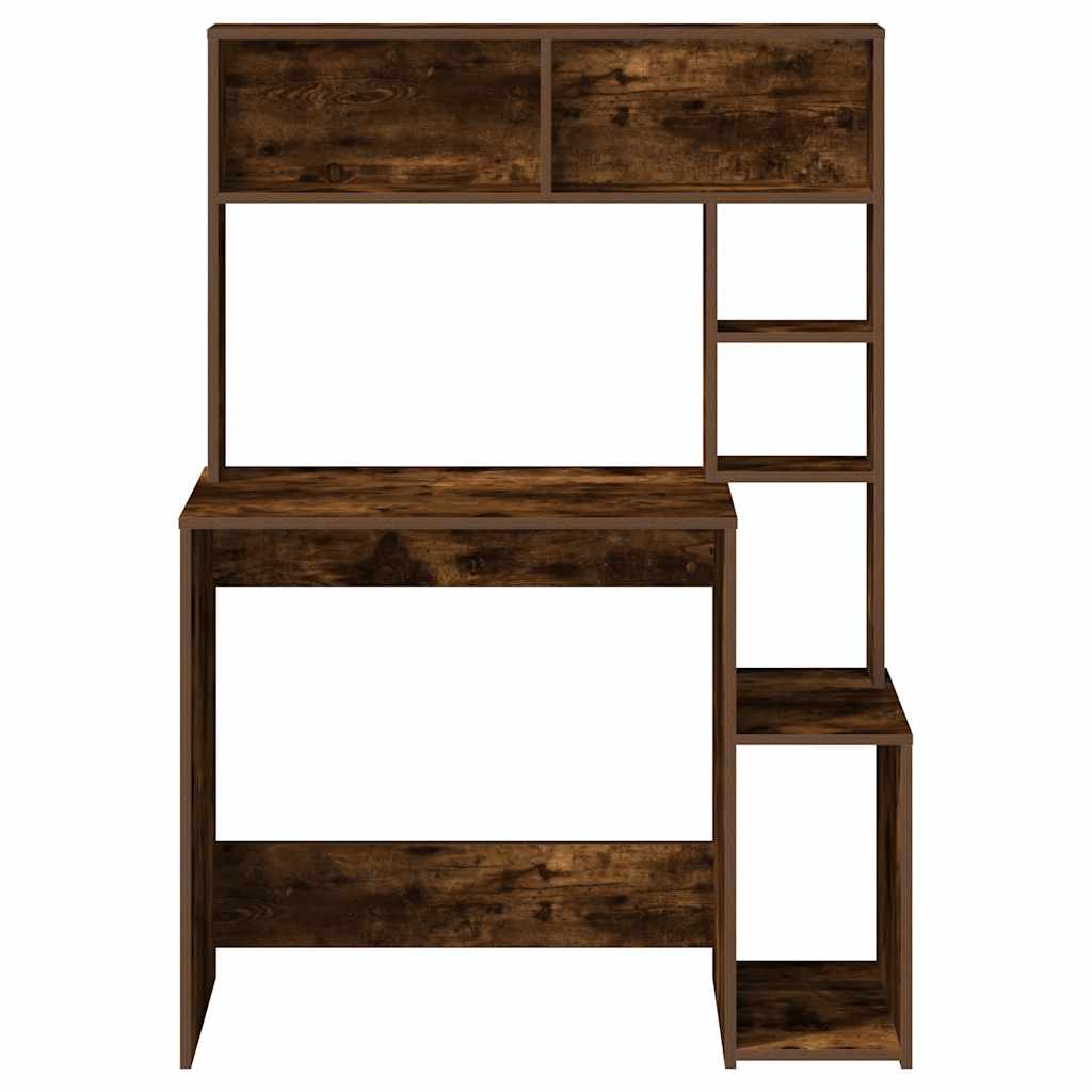 Desk with Shelves Smoked Oak 100x45x140 cm Engineered Wood