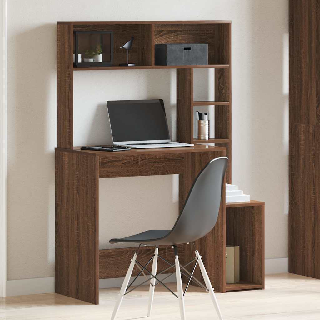 Desk with Shelves Brown Oak 100x45x140 cm Engineered Wood