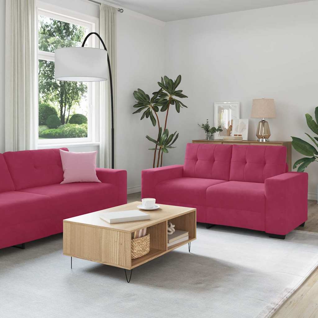 Sofa Set with Cushion 3 pcs Wine Red 221 x 78 x 80 cm Velvet