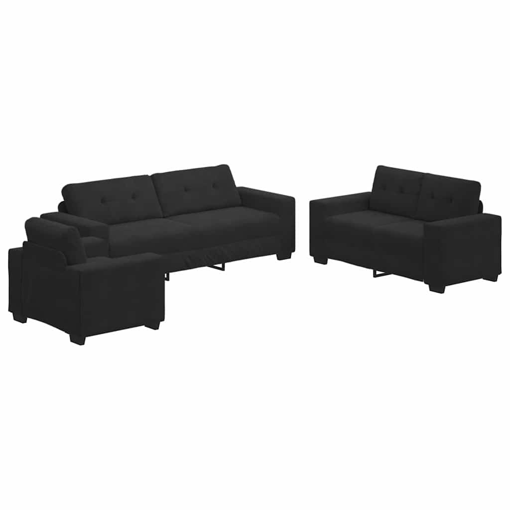 Sofa Set with Cushion 3 pcs Black 221 x 78 x 80 cm Velvet