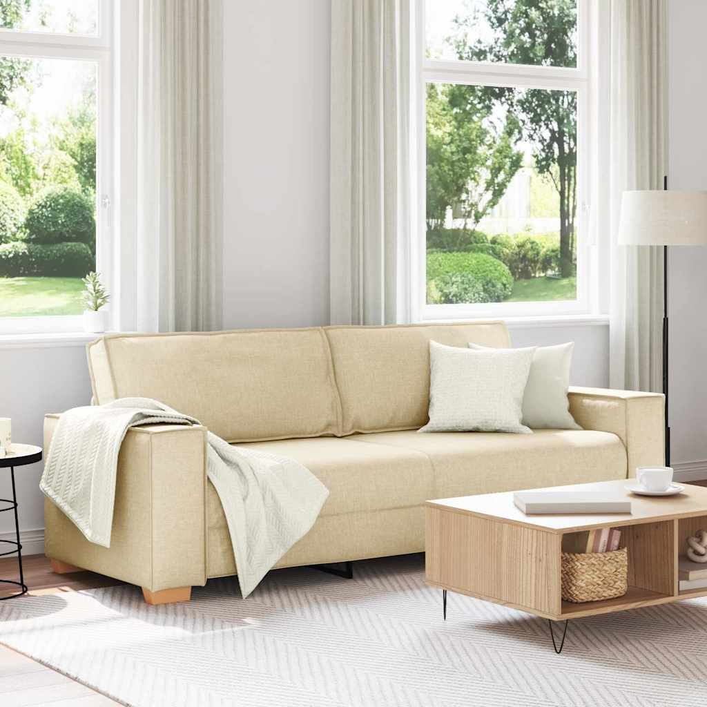 3-Seater Sofa with Cushion Cream Fabric