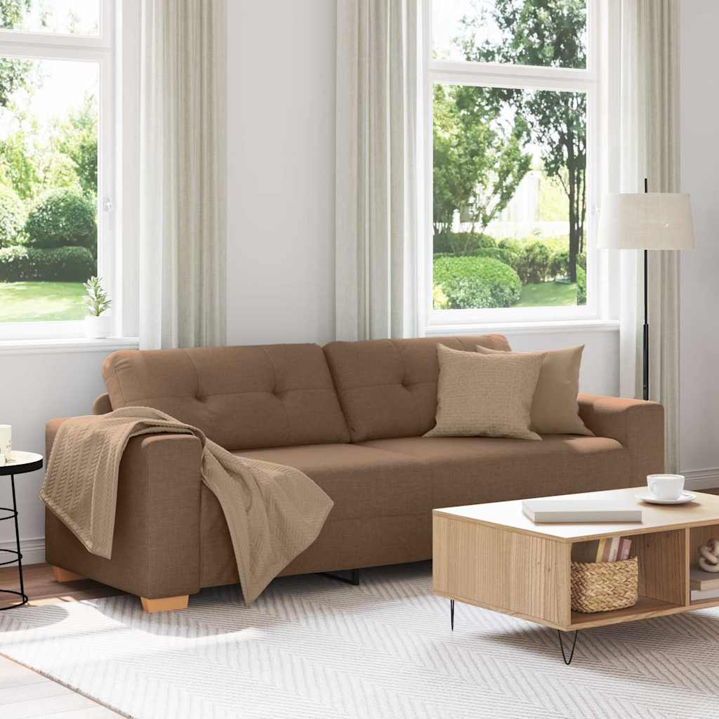 3-Seater Sofa with Cushion Brown Fabric