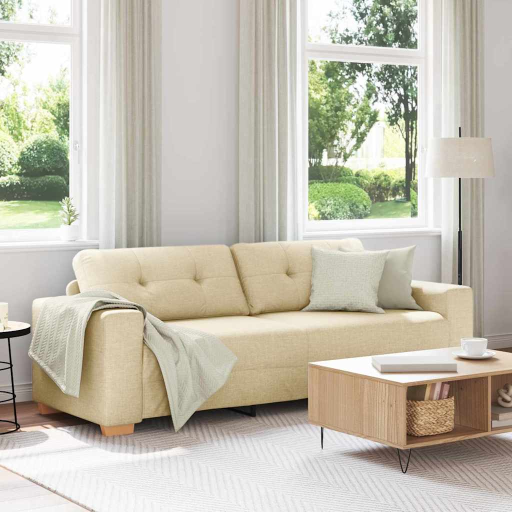3-Seater Sofa with Cushion Cream Fabric
