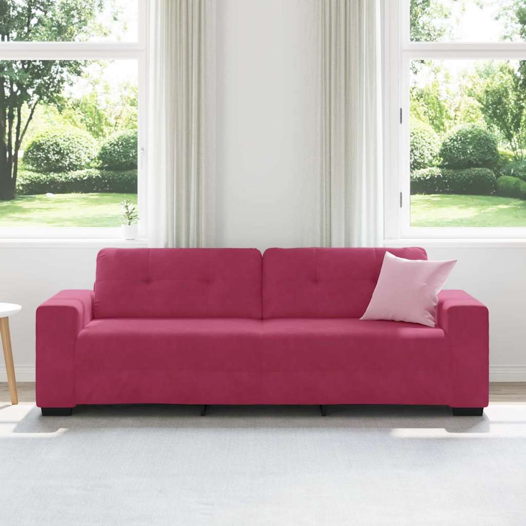 3-Seater Sofa with Cushion Wine red Velvet