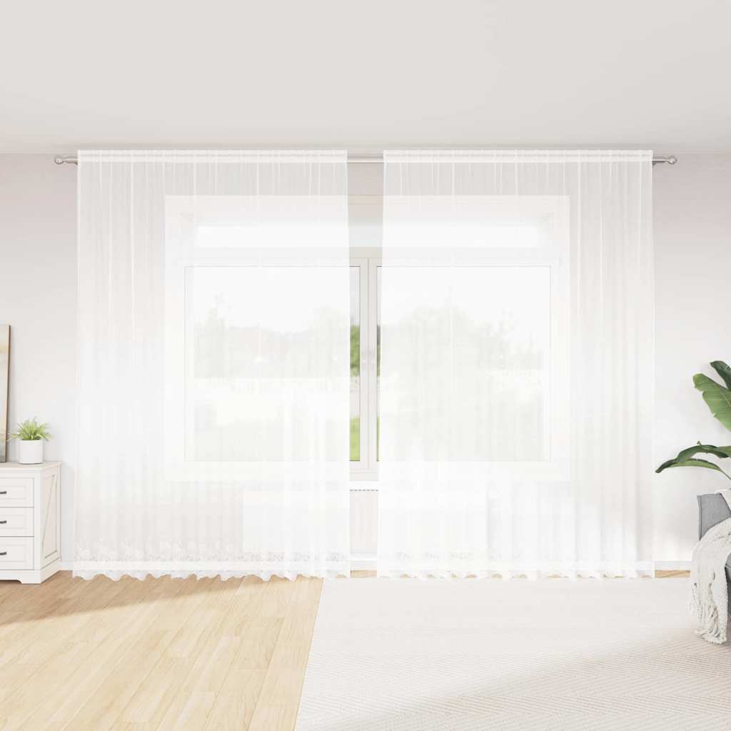 Lace Curtain with Curtains White 300x280cm Polyester