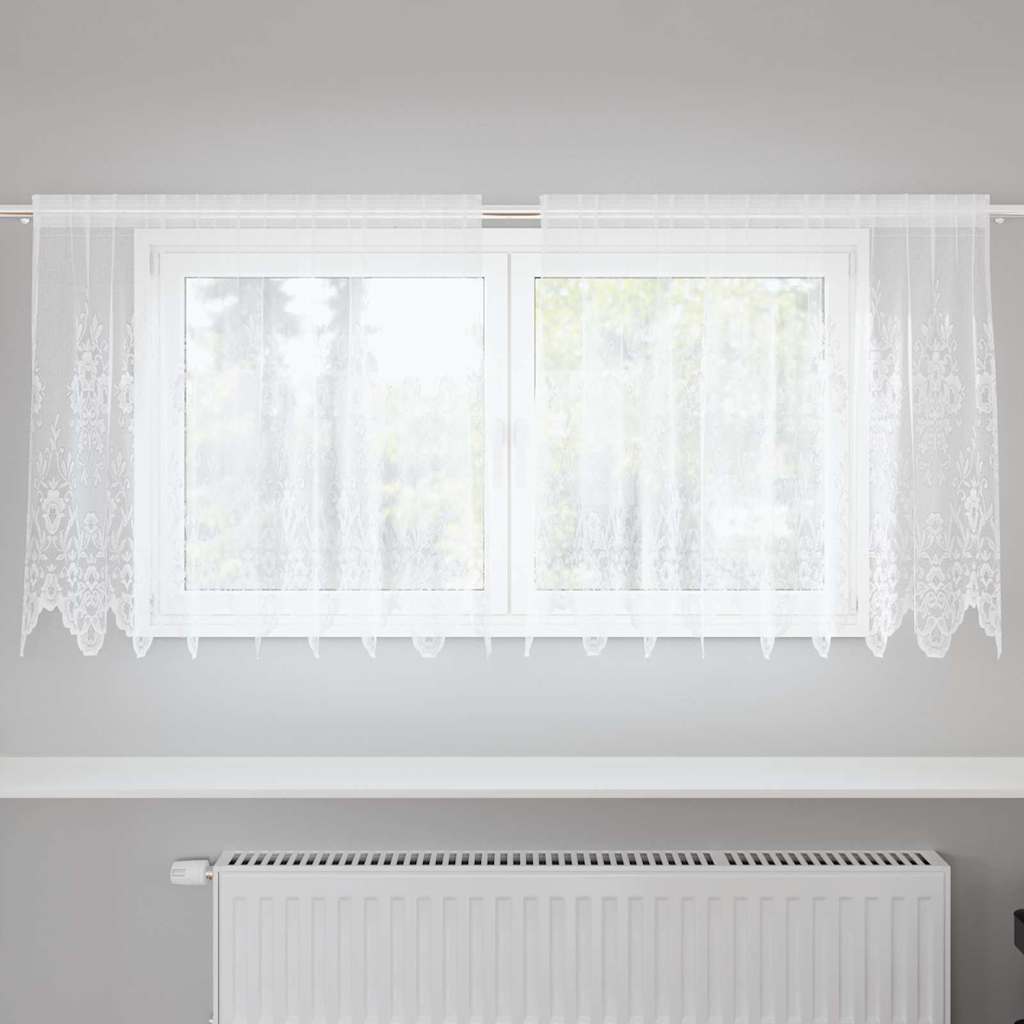 Lace Curtain with Curtains White 200x100cm Polyester