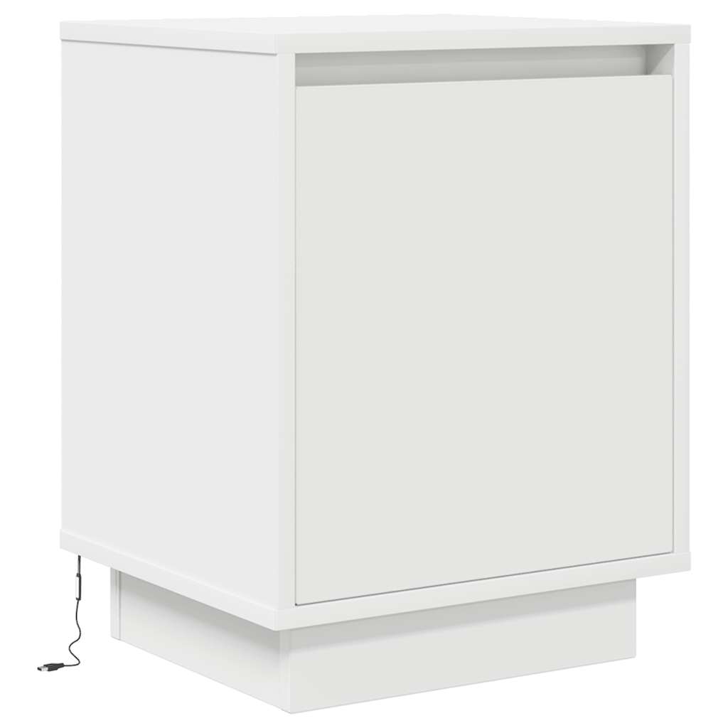 Bedside Cabinet with LED Lights White 38x34x50 cm