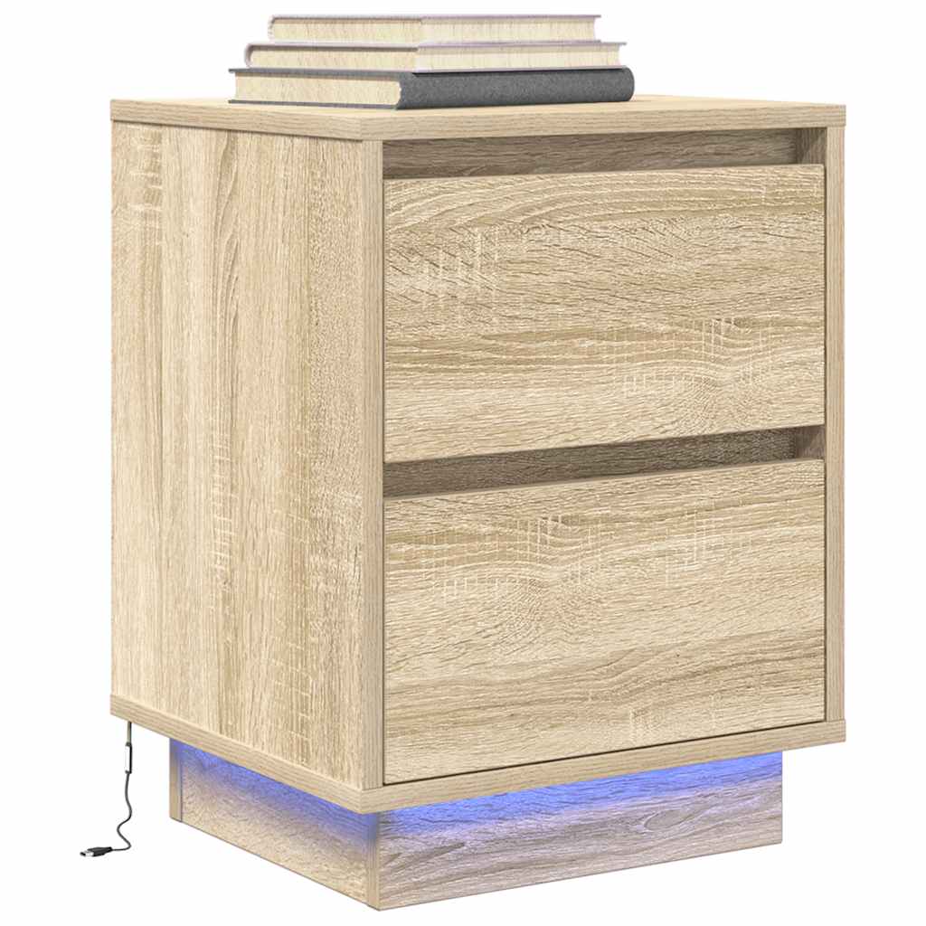 Bedside Cabinets with LED Lights 2 pcs Sonoma Oak 38x34x50 cm