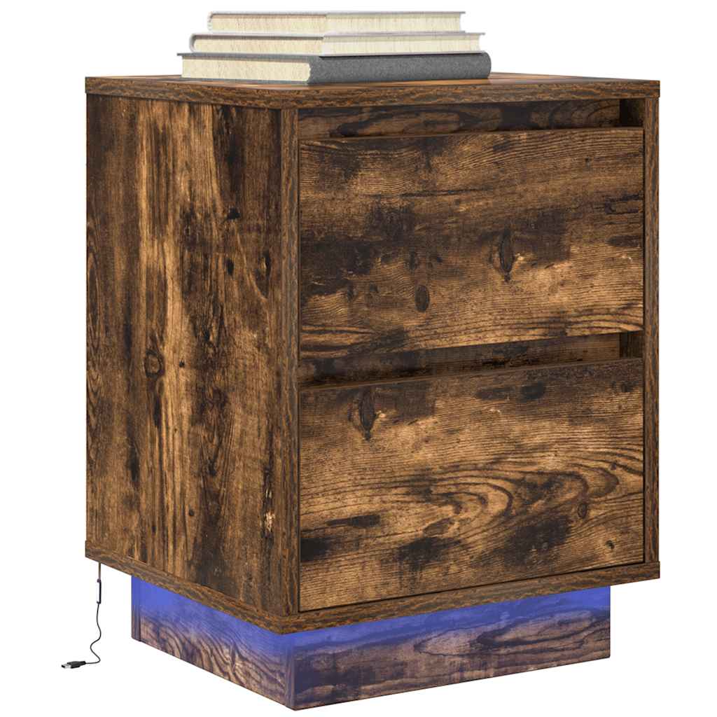 Bedside Cabinets with LED Lights 2 pcs Smoked Oak 38x34x50 cm