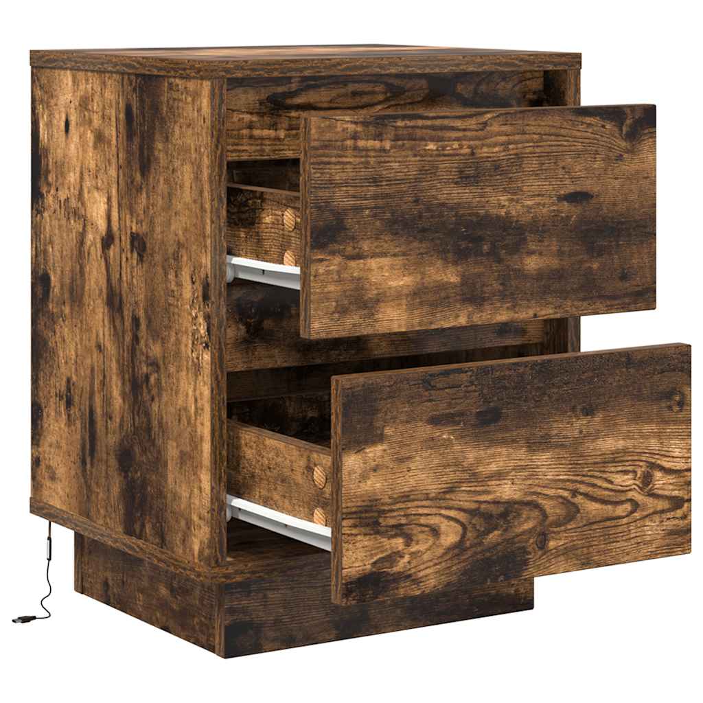 Bedside Cabinets with LED Lights 2 pcs Smoked Oak 38x34x50 cm
