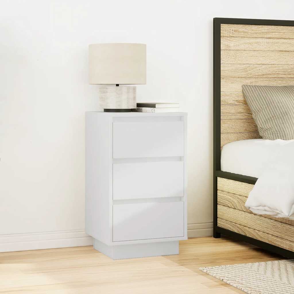 Bedside Cabinet with LED Lights White 38x34x65 cm