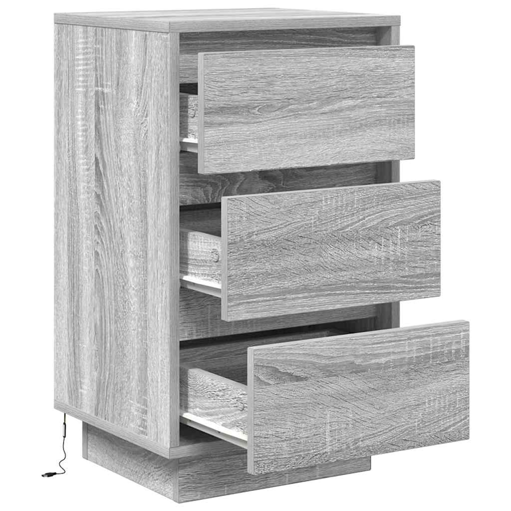 Bedside Cabinet with LED Lights Grey Sonoma 38x34x65 cm