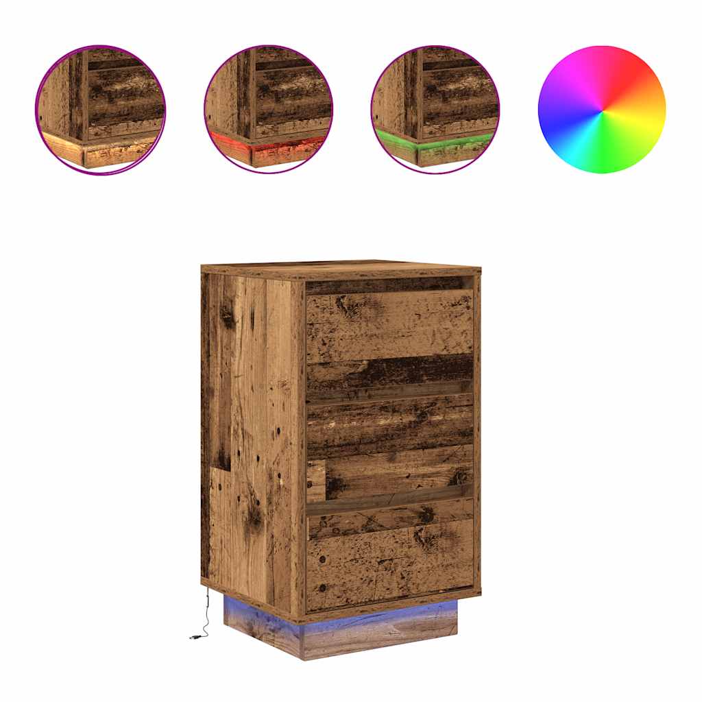 Bedside Cabinet with LED Lights Old Wood 38x34x65 cm