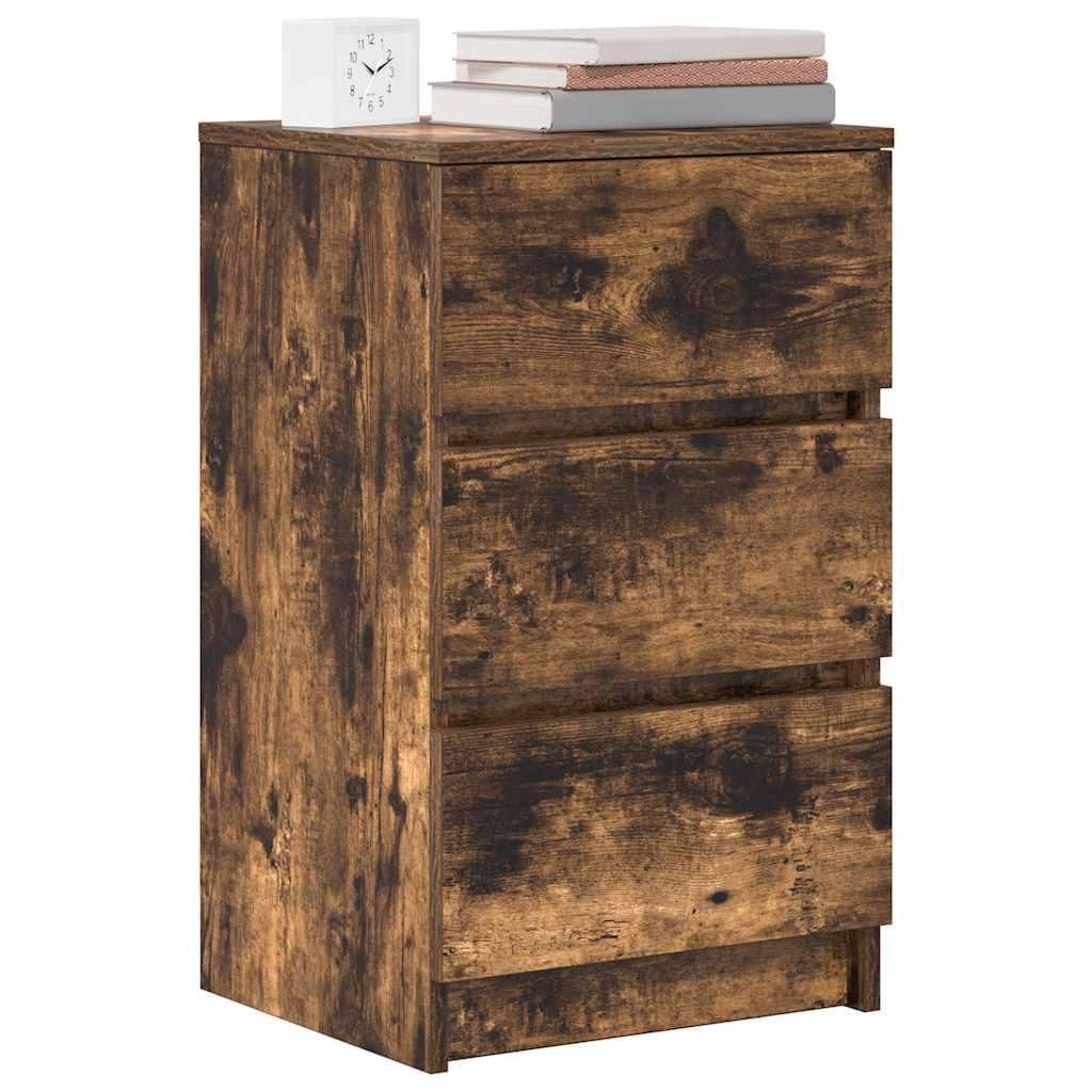 Bedside Cabinet with 3 Drawers Smoked Oak 39x35x65 cm