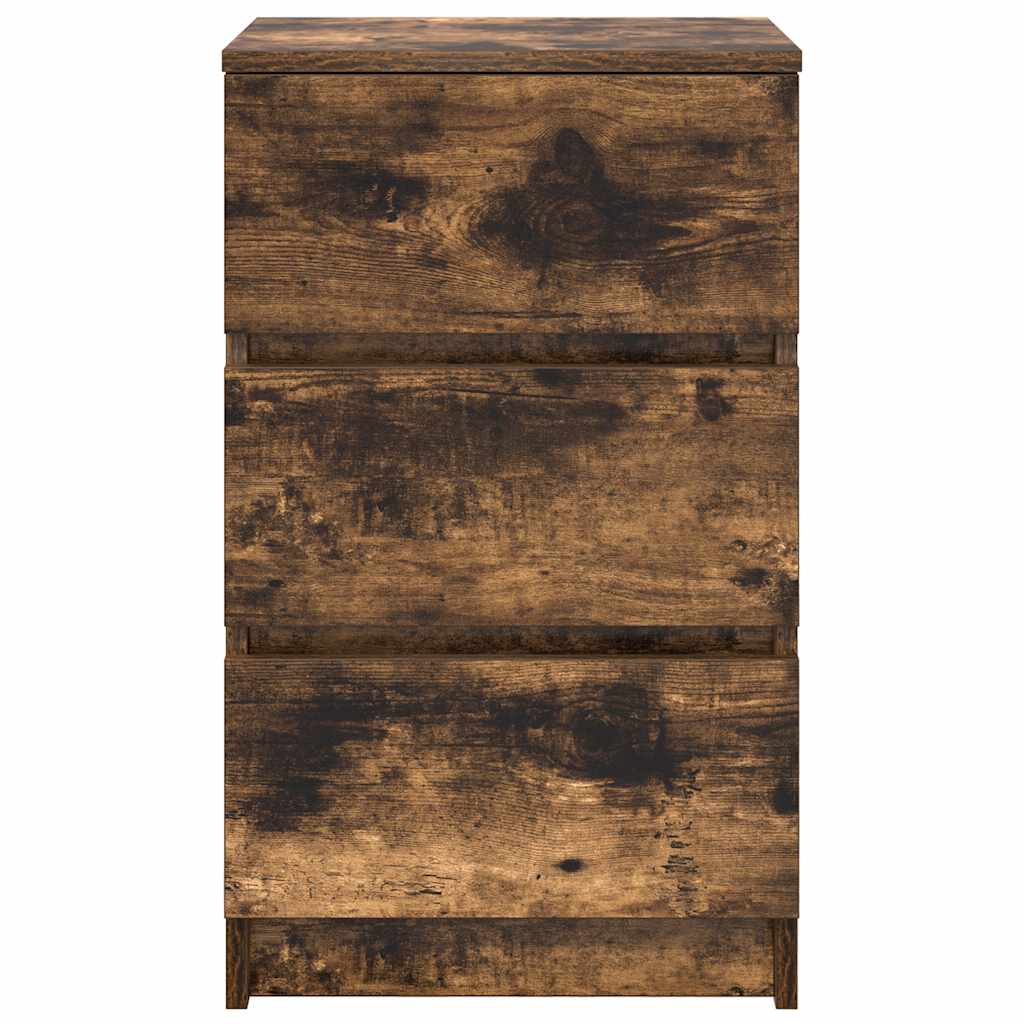Bedside Cabinet with 3 Drawers Smoked Oak 39x35x65 cm