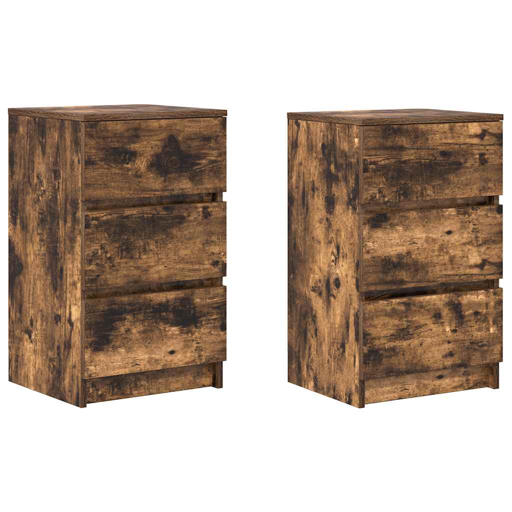 Bedside Cabinets with 3 Drawers 2 pcs Smoked Oak 39x35x65 cm