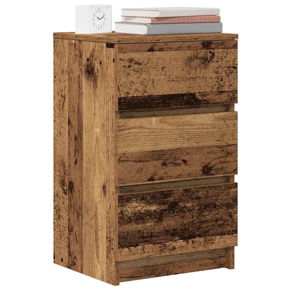 Bedside Cabinet with 3 Drawers Old Wood 39x35x65 cm