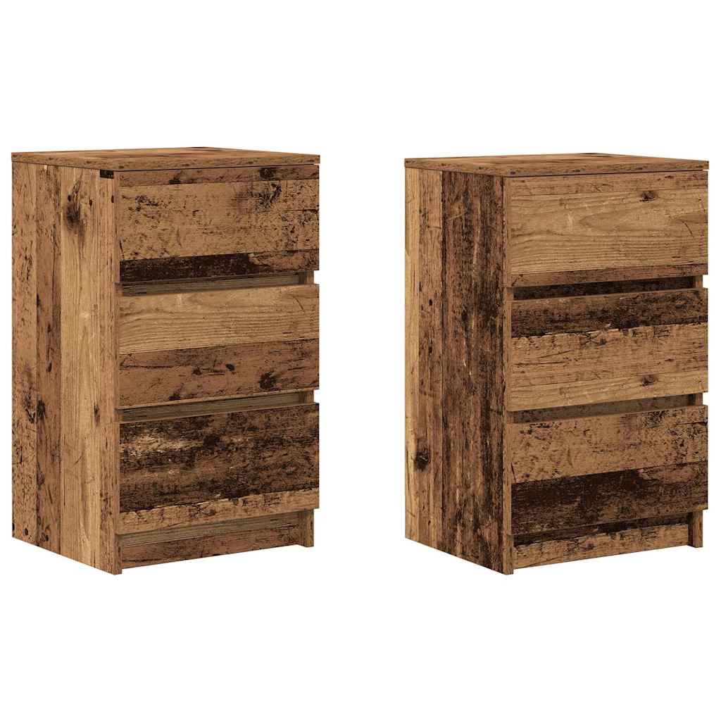 Bedside Cabinets with 3 Drawers 2 pcs Old Wood 39x35x65 cm
