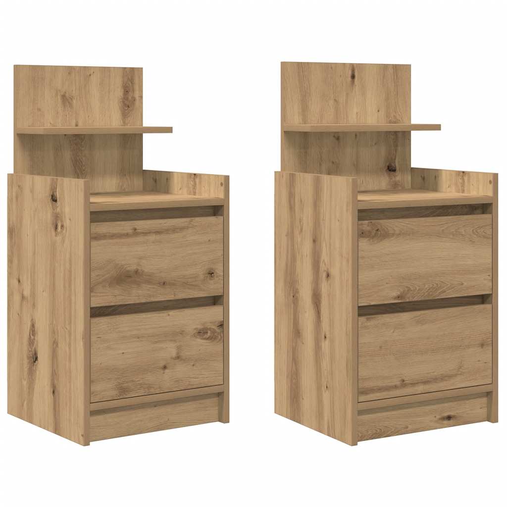 Bedside Cabinets with 2 Drawers 2 pcs Artisan Oak 38x34x80 cm