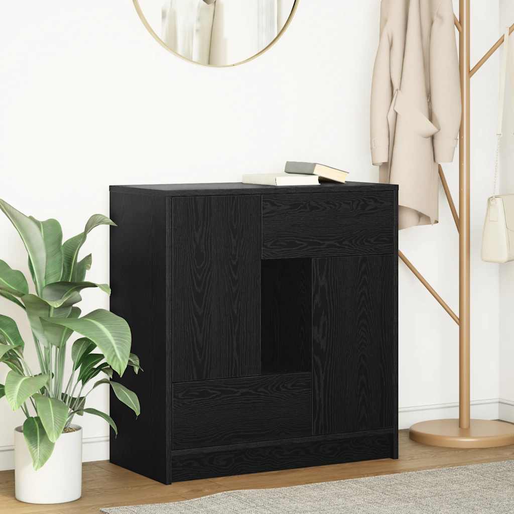 Sideboard with Drawers and Doors Black Oak 70.5x34x74.5 cm