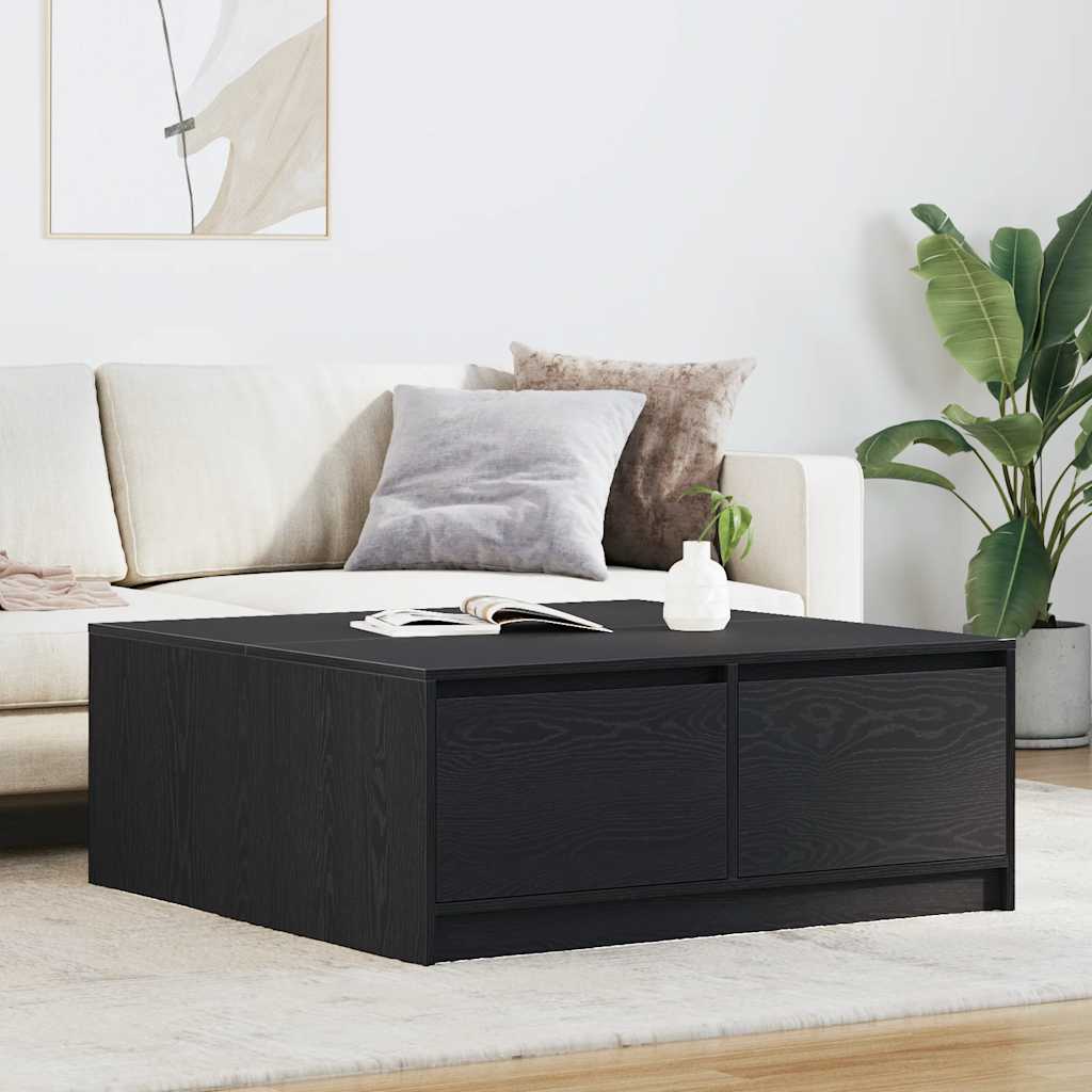 Coffee Table with Drawers Black Oak 100x100x40 cm
