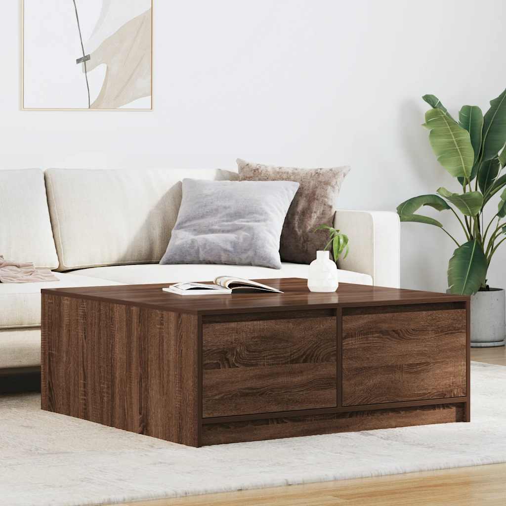 Coffee Table with Drawers Brown Oak 100x100x40 cm