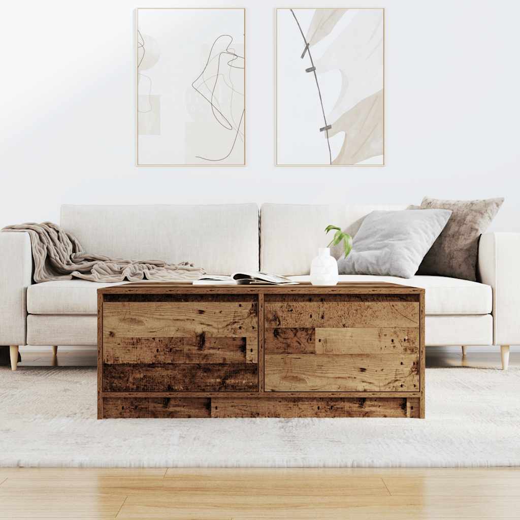 Coffee Table with Drawers Old Wood 100x100x40 cm