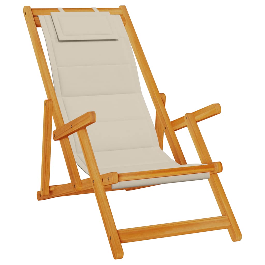 Folding Beach Chair with Armrests Taupe Acacia Wood & Textilene